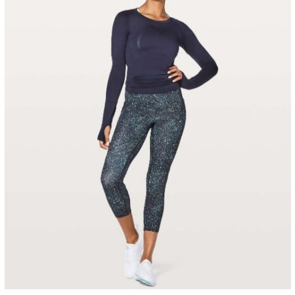 Lululemon Lead the Pack Crop‎ 23" Mineralize Multi Black Blue Leggins Size 6 - Picture 1 of 14